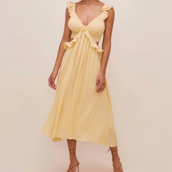 Astr the Label yellow ruffle cut-out midi dress - XS - Picture 1 of 7
